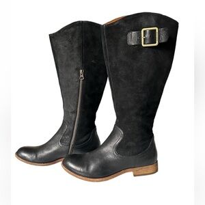 KORK EASE RUE BLACK LEATHER AND SUEDE BUCKLE KNEE HIGH BOOTS SIZE 7.5
